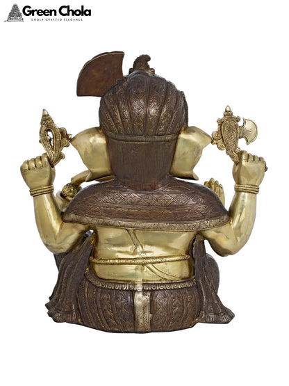 21-inch Ganesha Brass Statue Wearing Royal Crown and Turban