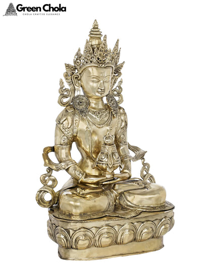 37-Inch Large Amitabha Buddha Idol with Vase of Immortality | Tibetan Buddhist Brass Statue