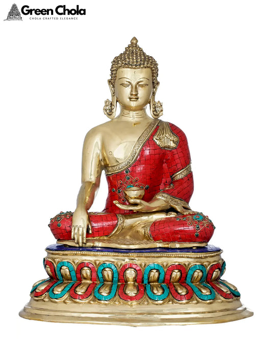 20-inch Radiant Buddha Statue on Double Lotus – Brass Tibetan Buddhist Art