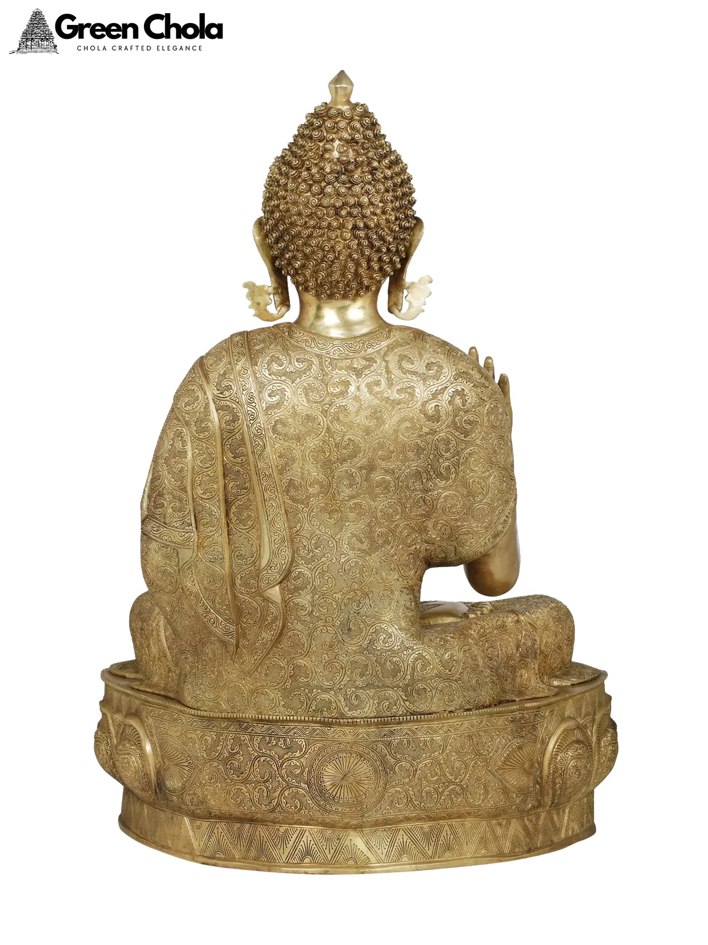 35-Inch Gracious Buddha Brass Statue Clad in a Luxuriant Robe | Handcrafted Indian Idol