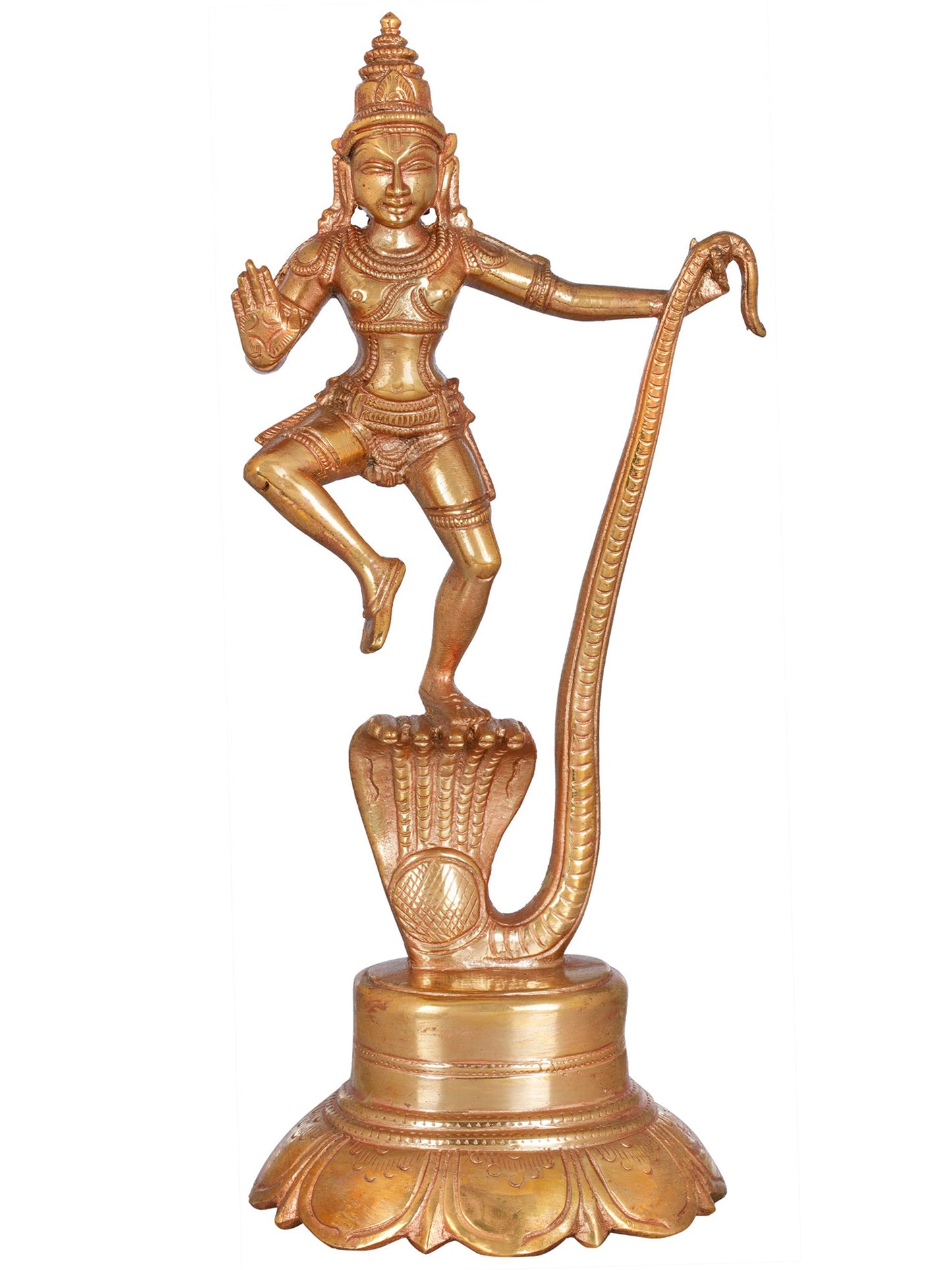 8" Krishna Triumph Over Serpant Kaliya | Handmade Idol | Panchaloha Bronze Statue From Swamimalai