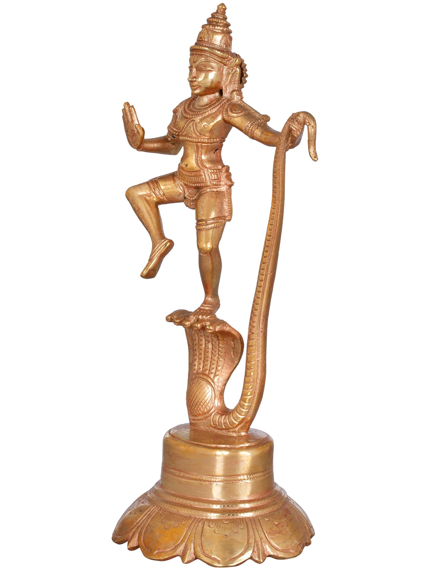 8" Krishna Triumph Over Serpant Kaliya | Handmade Idol | Panchaloha Bronze Statue From Swamimalai