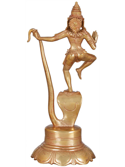 8" Krishna Triumph Over Serpant Kaliya | Handmade Idol | Panchaloha Bronze Statue From Swamimalai