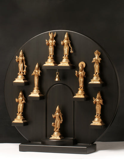 6" Small Navagrahas: Nine Planetary Gods - Surya, Chandra, Mangal, Budha, Brihaspati, Shukra, Shani, Rahu And Ketu | Handmade Bronze Idol