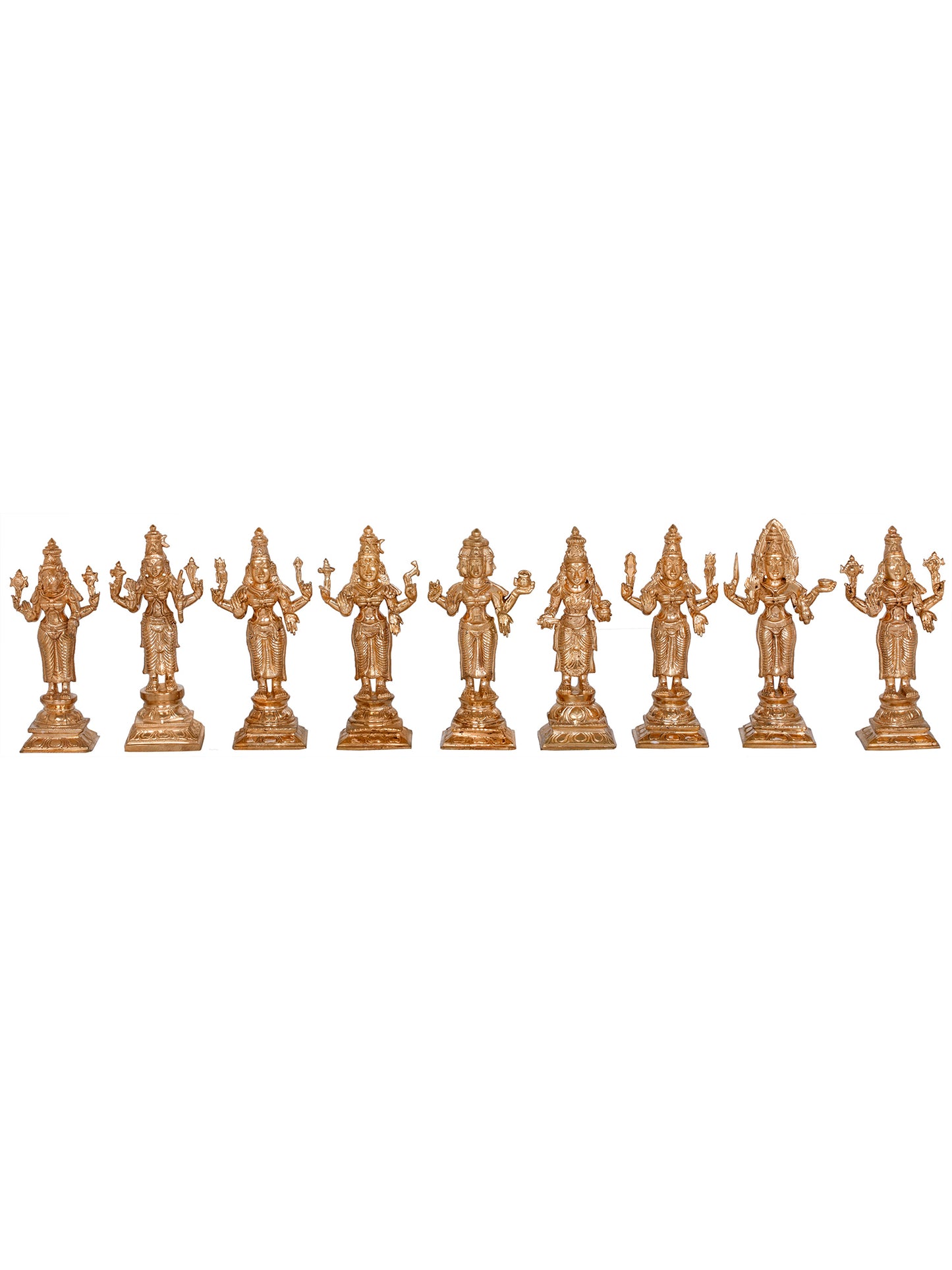 6" Nava Kannigal - Set Of Nine South Indian River Goddesses | Handmade Idol | Panchaloha Bronze Statue From Swamimalai