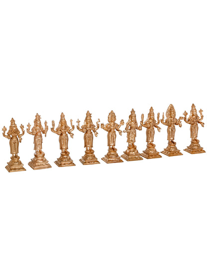 6" Nava Kannigal - Set Of Nine South Indian River Goddesses | Handmade Idol | Panchaloha Bronze Statue From Swamimalai