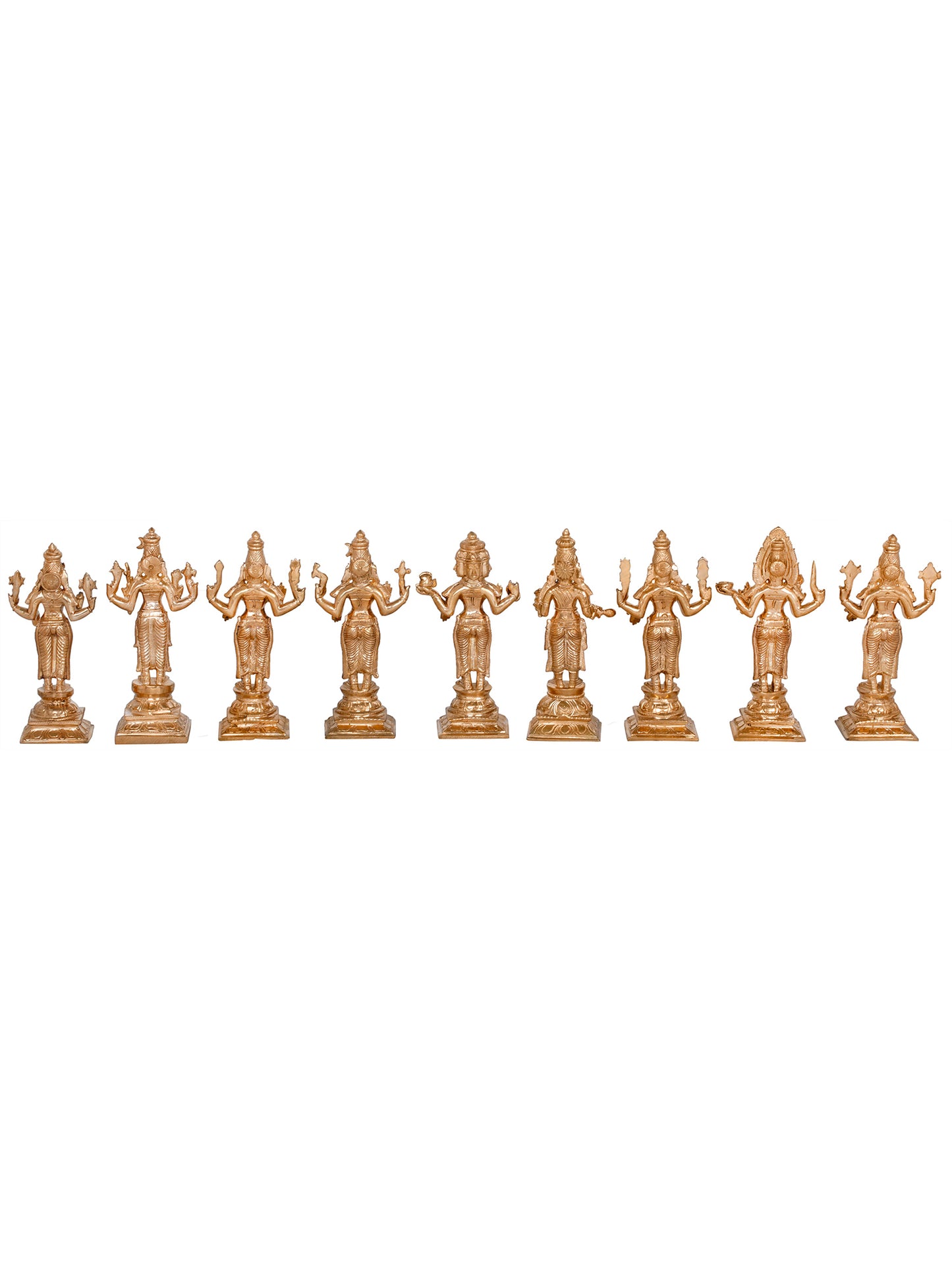 6" Nava Kannigal - Set Of Nine South Indian River Goddesses | Handmade Idol | Panchaloha Bronze Statue From Swamimalai