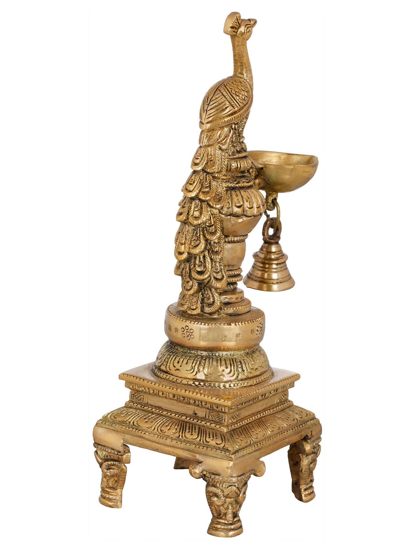 10" Peacock Bell Lamp on a Unique Pedestal In Brass | Handmade | Made In India