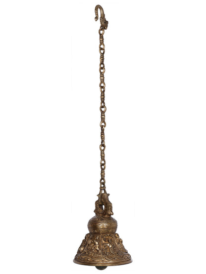 7" Shri Krishna Lila Ceiling Bell in Brass | Handmade | Made in India