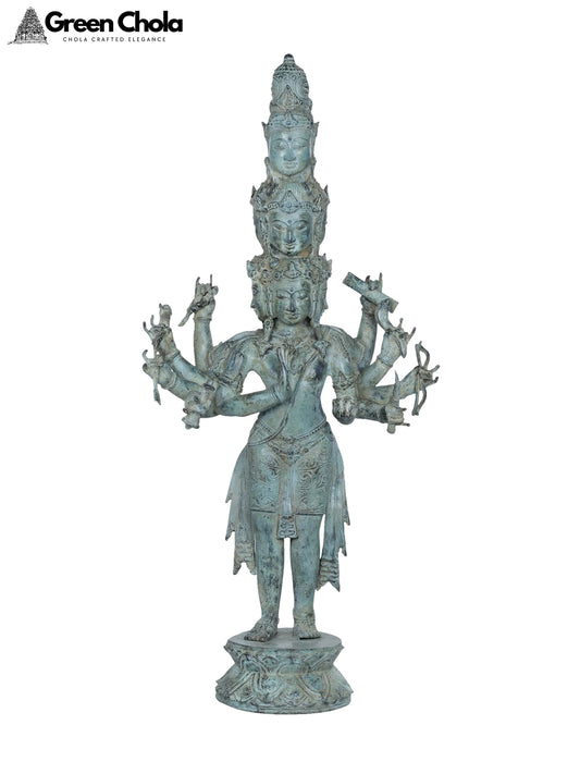 31" Large Bodhisattva Avalokiteshvara Brass Statue with Coppery Finish