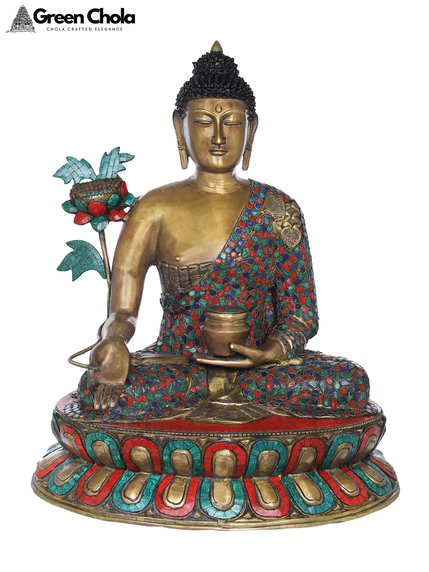 28-Inch Large Medicine Buddha Brass Idol | Handmade Tibetan Buddhist Statue