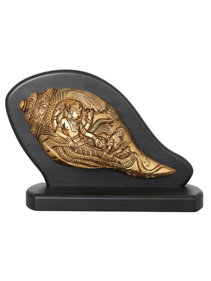 6" Sheshashayi Vishnu Conch for Car Dashboard | Brass & Wood | Handcrafted in India