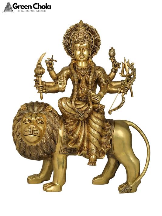 24-inch Finely Crafted Goddess Durga Brass Statue | Handcrafted Indian Sculpture