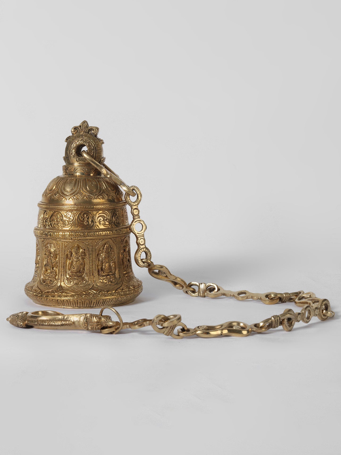 8" Dashavatara of Vishnu Temple Bell with Long Chain in Brass