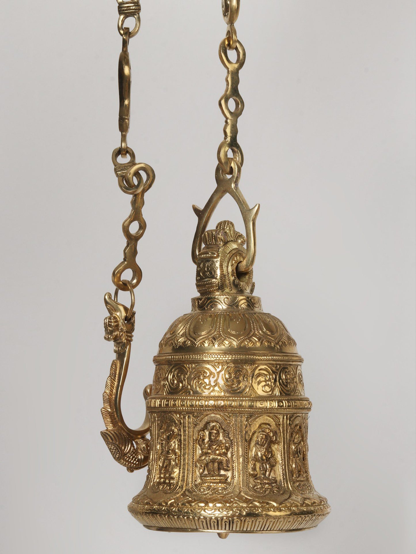 8" Dashavatara of Vishnu Temple Bell with Long Chain in Brass