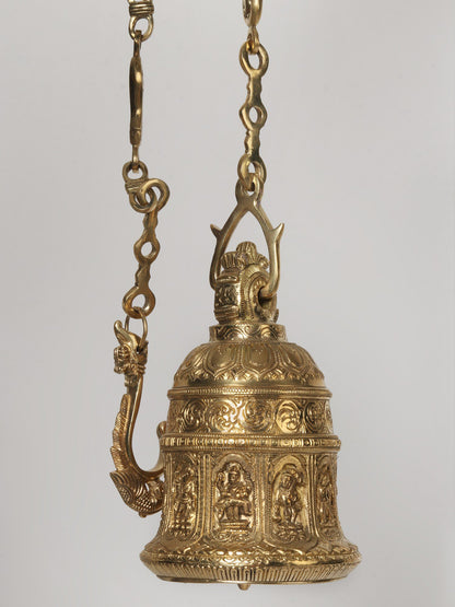 8" Dashavatara of Vishnu Temple Bell with Long Chain in Brass