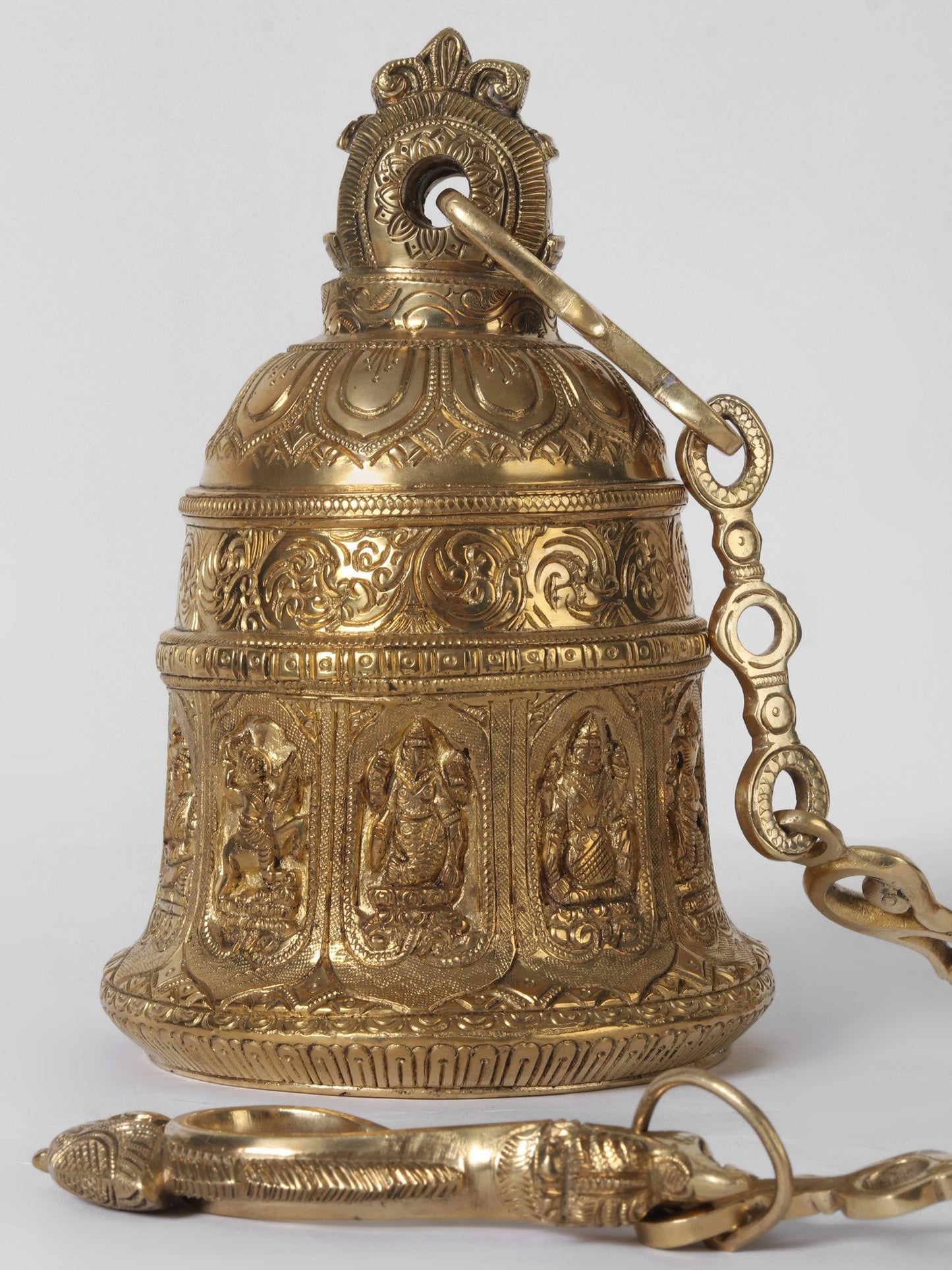 8" Dashavatara of Vishnu Temple Bell with Long Chain in Brass