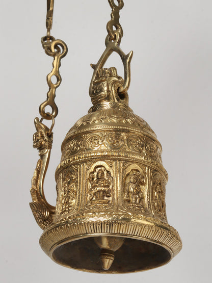 8" Dashavatara of Vishnu Temple Bell with Long Chain in Brass