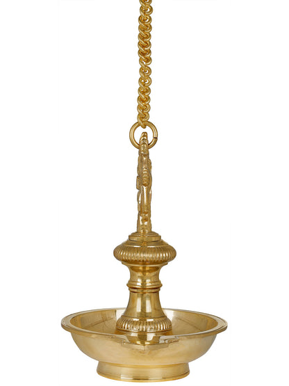 10" Roof Hanging Lamp with Vaishnava Symbols -Chakra In Brass | Handmade Brass Lamp