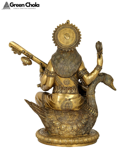 24-Inch Goddess Saraswati Brass Statue | Indian Handcrafted Idol