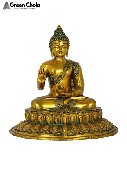 22-inch Blessing Buddha Brass Statue on Lotus Pedestal