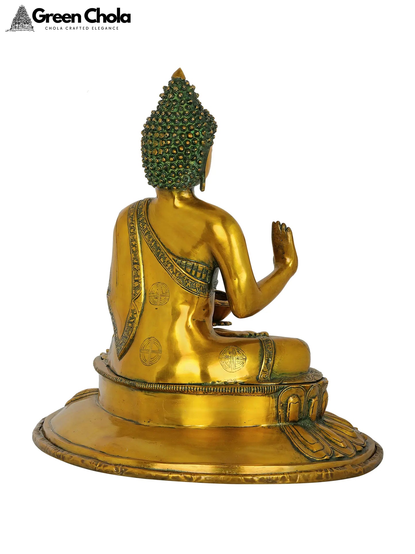 22-inch Blessing Buddha Brass Statue on Lotus Pedestal