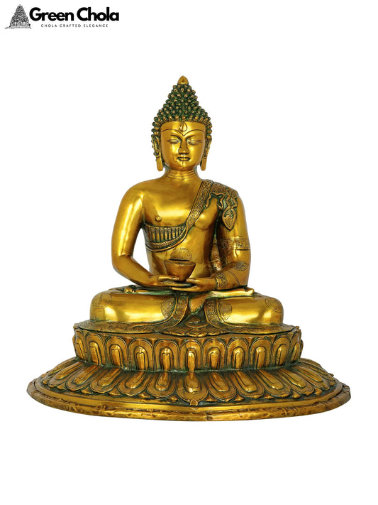 22-inch Dhyana Mudra Buddha Brass Statue Seated on Lotus Pedestal