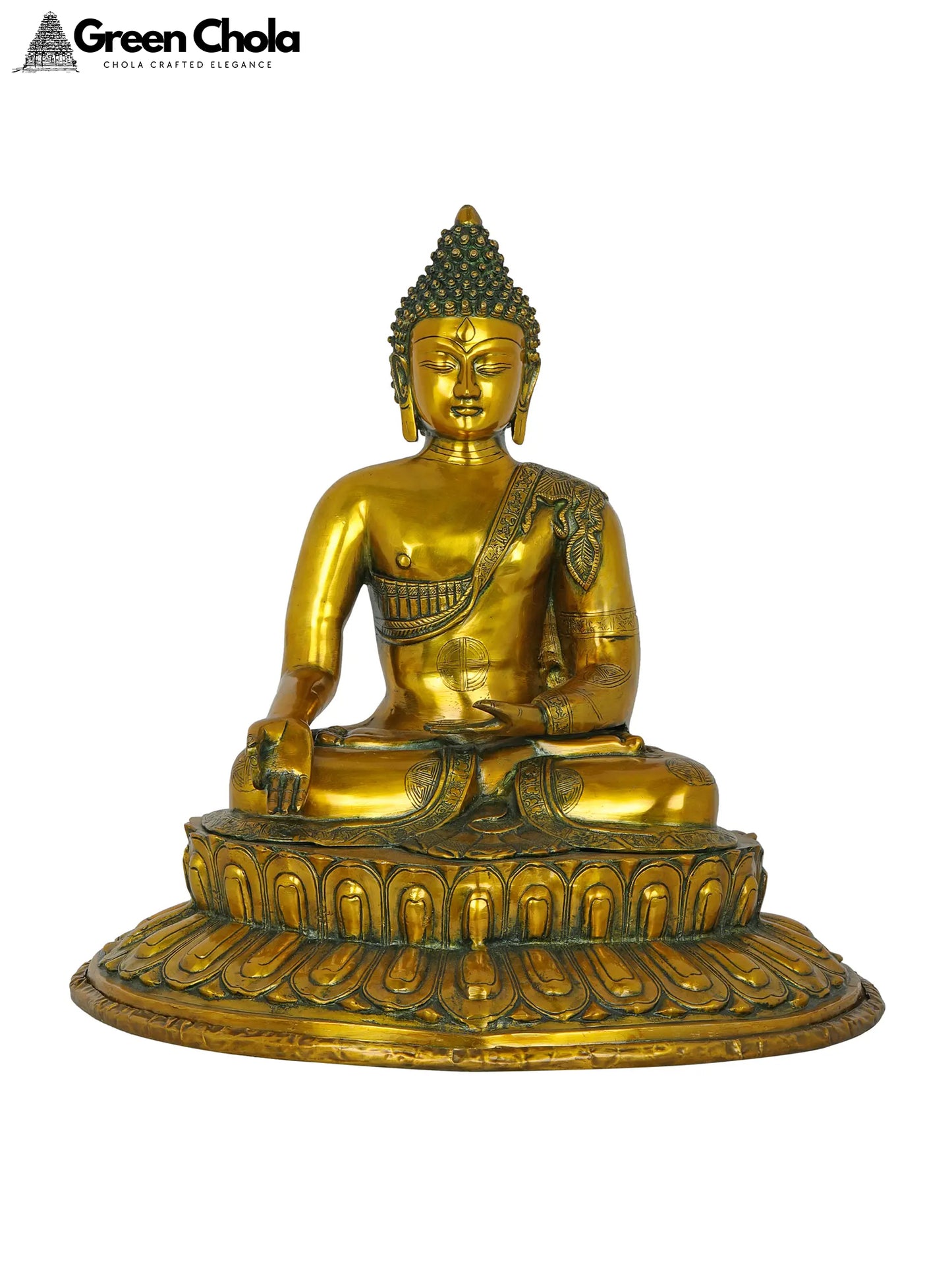 22-inch Brass Meditating Buddha Statue on Lotus Pedestal