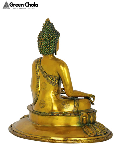 22-inch Brass Meditating Buddha Statue on Lotus Pedestal