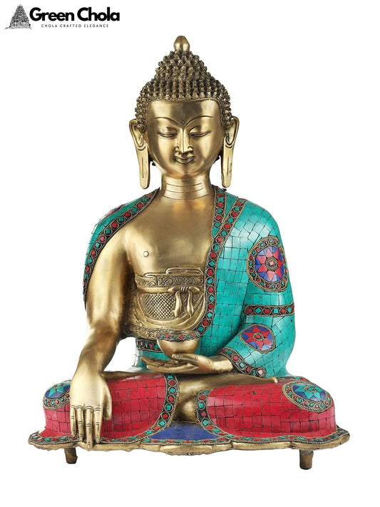 18-inch Bhumisparsha Medicine Buddha Brass Statue with Inlay Work