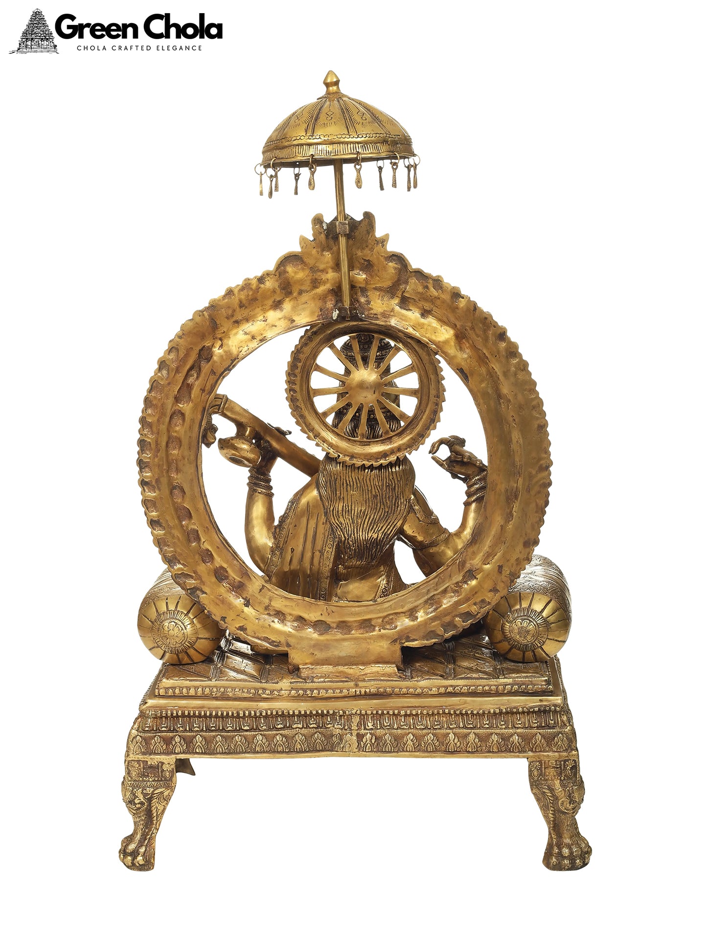 28-Inch Maa Saraswati Idol on Throne with her Vahana hamsa | Handmade Brass Statue