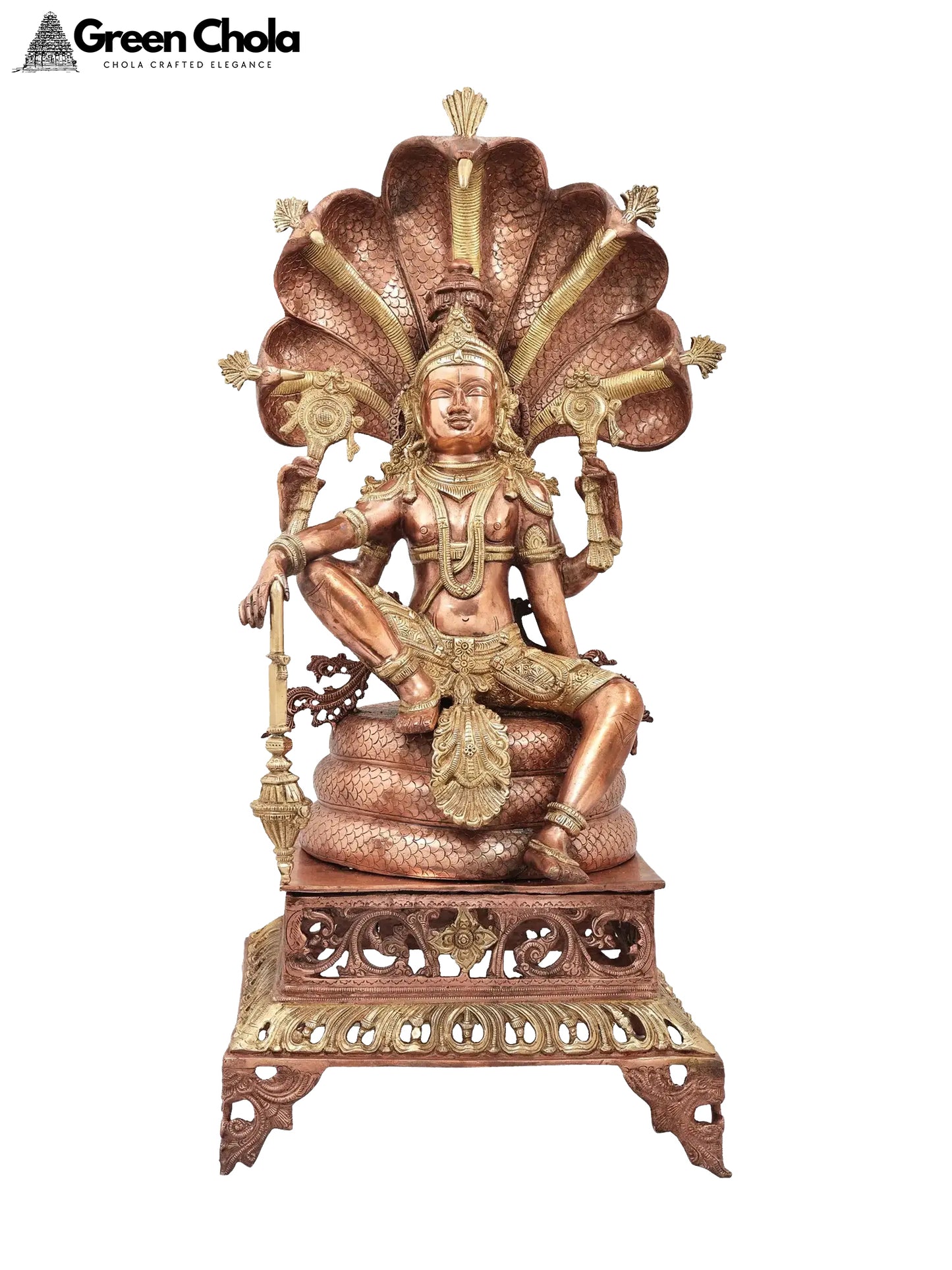 Large Lord Vishnu Brass Sculpture Seated on Sheshanaga