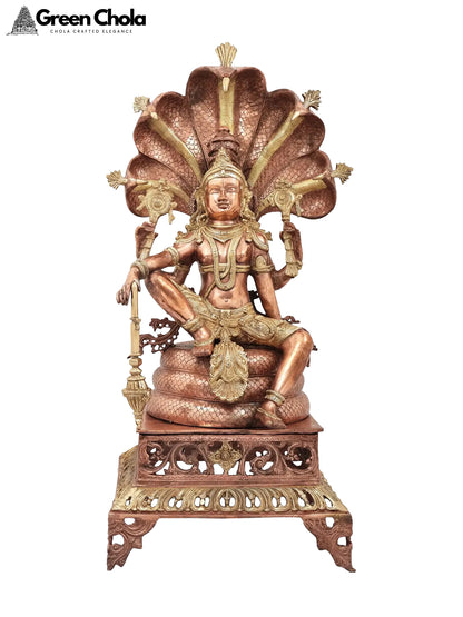 Large Lord Vishnu Brass Sculpture Seated on Sheshanaga