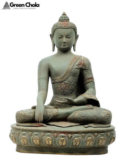 21-inch Handmade Brass Buddha Statue in Bhumisparsha Mudra