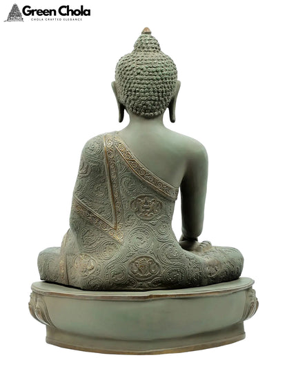 21-inch Handmade Brass Buddha Statue in Bhumisparsha Mudra