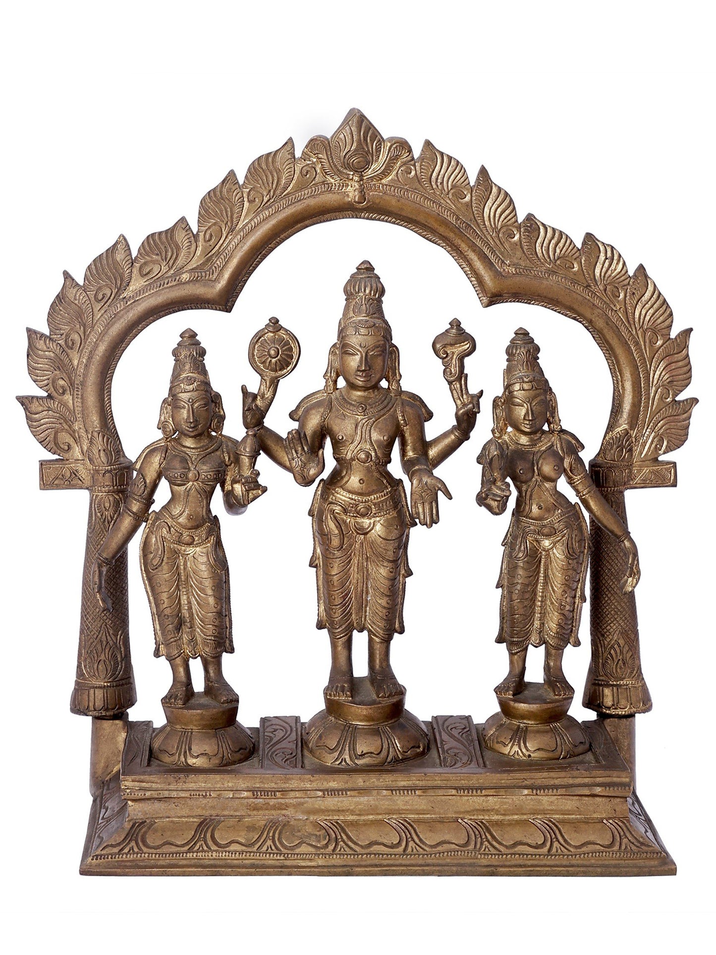 12" Perumal With Sri Devi And Bhu Devi Bronze Set | Handmade Idol | Bronze Statue For Temple