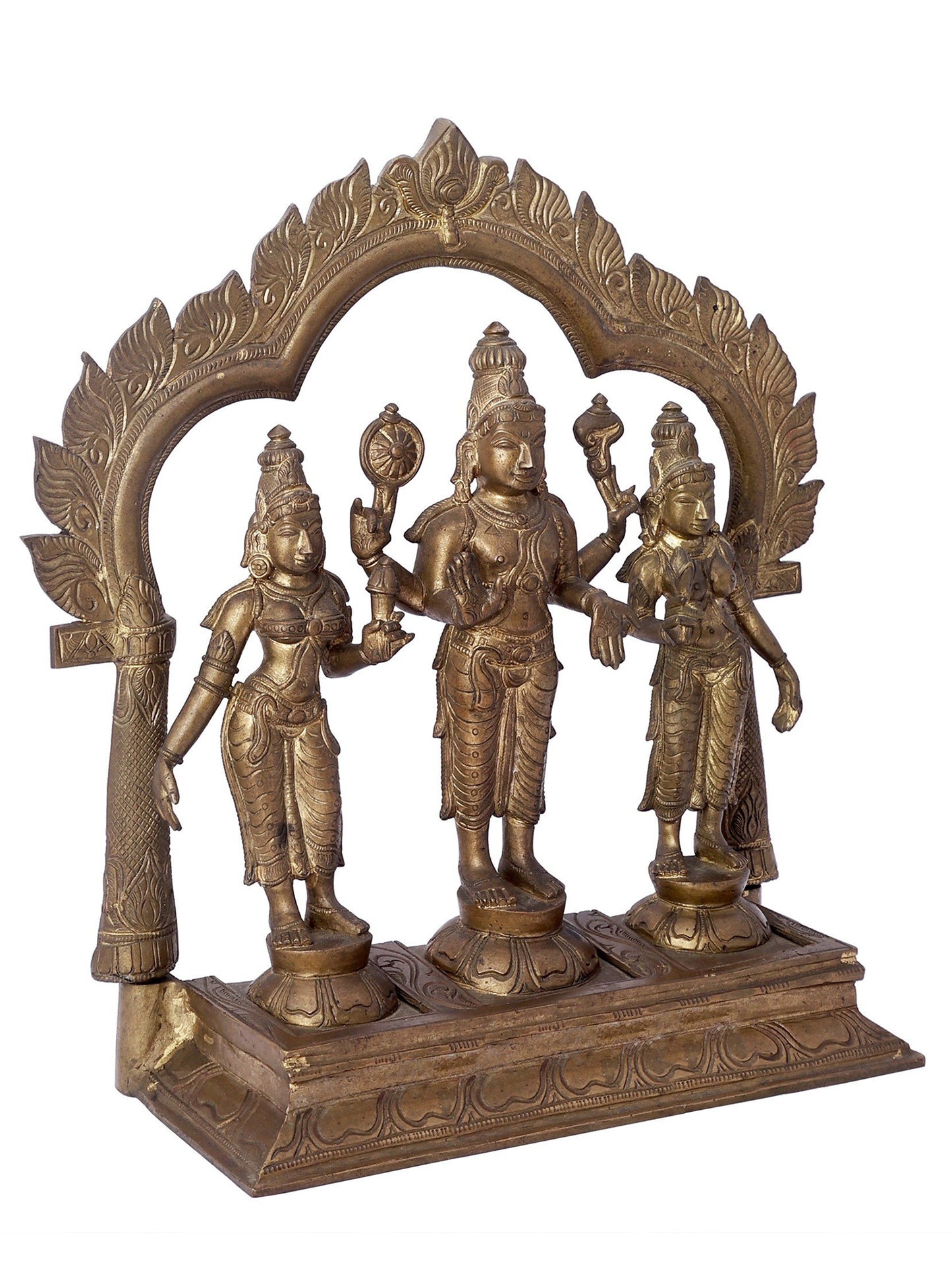 12" Perumal With Sri Devi And Bhu Devi Bronze Set | Handmade Idol | Bronze Statue For Temple