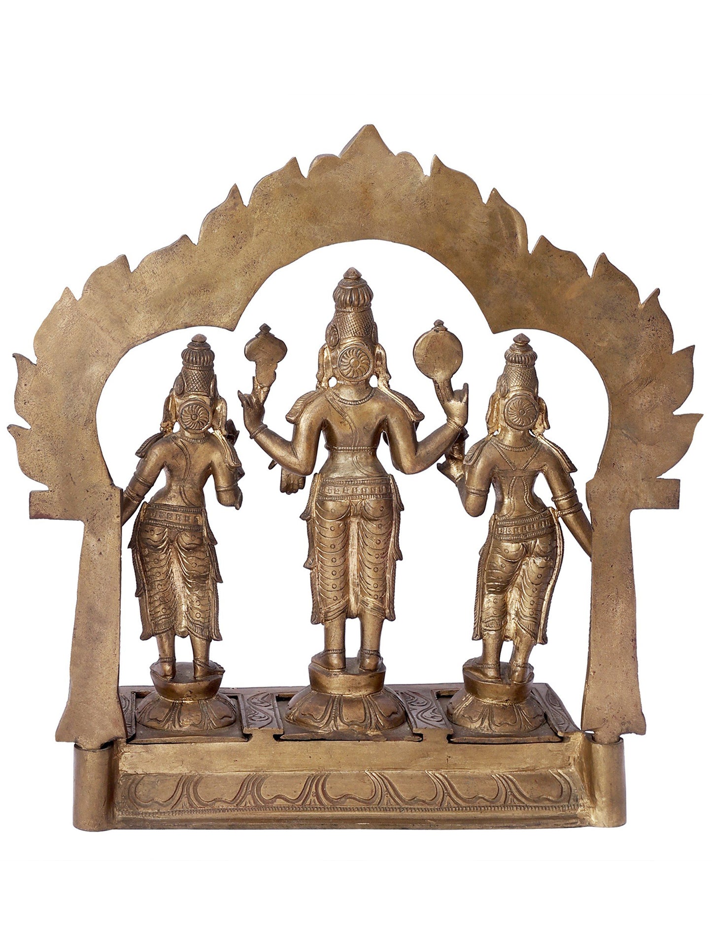 12" Perumal With Sri Devi And Bhu Devi Bronze Set | Handmade Idol | Bronze Statue For Temple