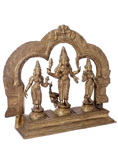 13" Karttikeya With Devasena And Valli (Murugan) Bronze Set | Handmade Idol | Bronze Statue  For Temple