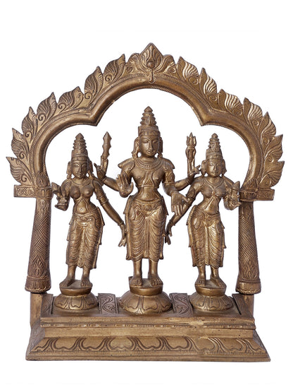 12" Karttikeya With Devasena And Valli (Murugan) Bronze Set | Handmade Idol | Bronze Statue For Temple