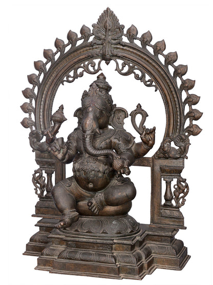 29" Bhagawan Ganesha With Big Arch | Handmade Lord Ganesha Idol | Bronze Statue For Temple