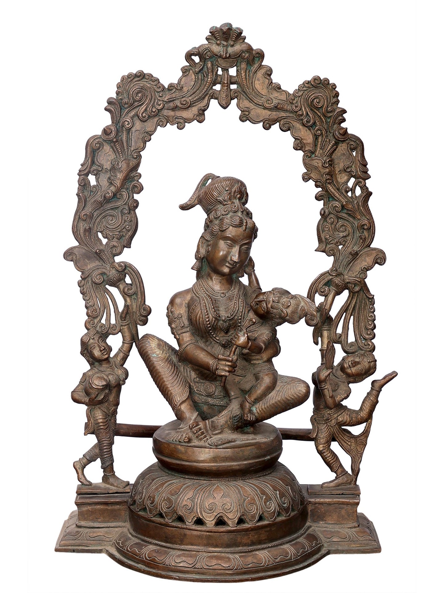 21" Mother Yashoda With Krishna | Handmade Idol | Decorative Statue | Bronze Statue For Temple