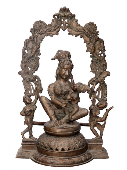 21" Mother Yashoda With Krishna | Handmade Idol | Decorative Statue | Bronze Statue For Temple