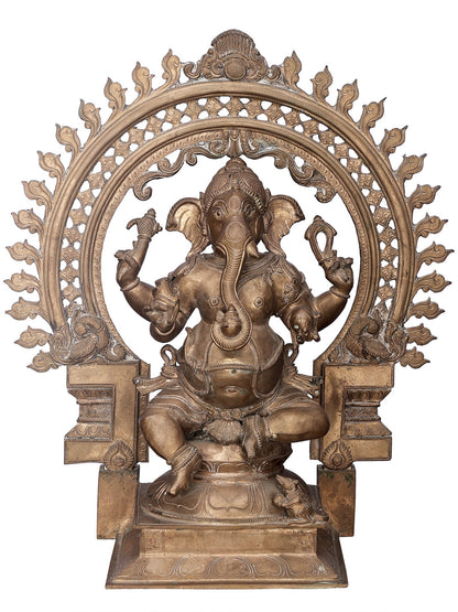 19" Bhagawan Ganesha With Designer Big Arch | Handmade  Lord Ganesha Idol | Ganesha Statue For Temple