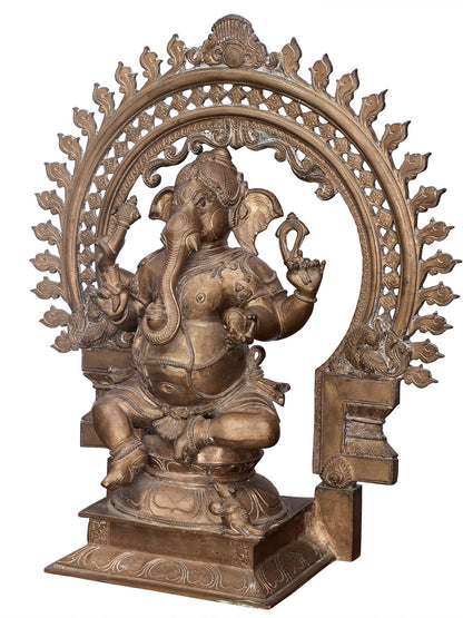 19" Bhagawan Ganesha With Designer Big Arch | Handmade  Lord Ganesha Idol | Ganesha Statue For Temple