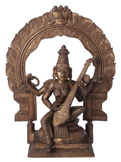 10" Devi Saraswati Panchaloha Bronze Statue From Swamimalai |  Handmade Goddess Idol | Bronze Statue For Temple