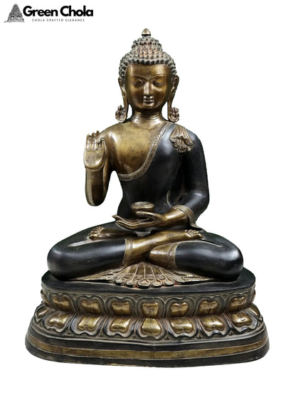 24-inch Handmade Gautam Buddha Brass Statue Preaching His Dharma