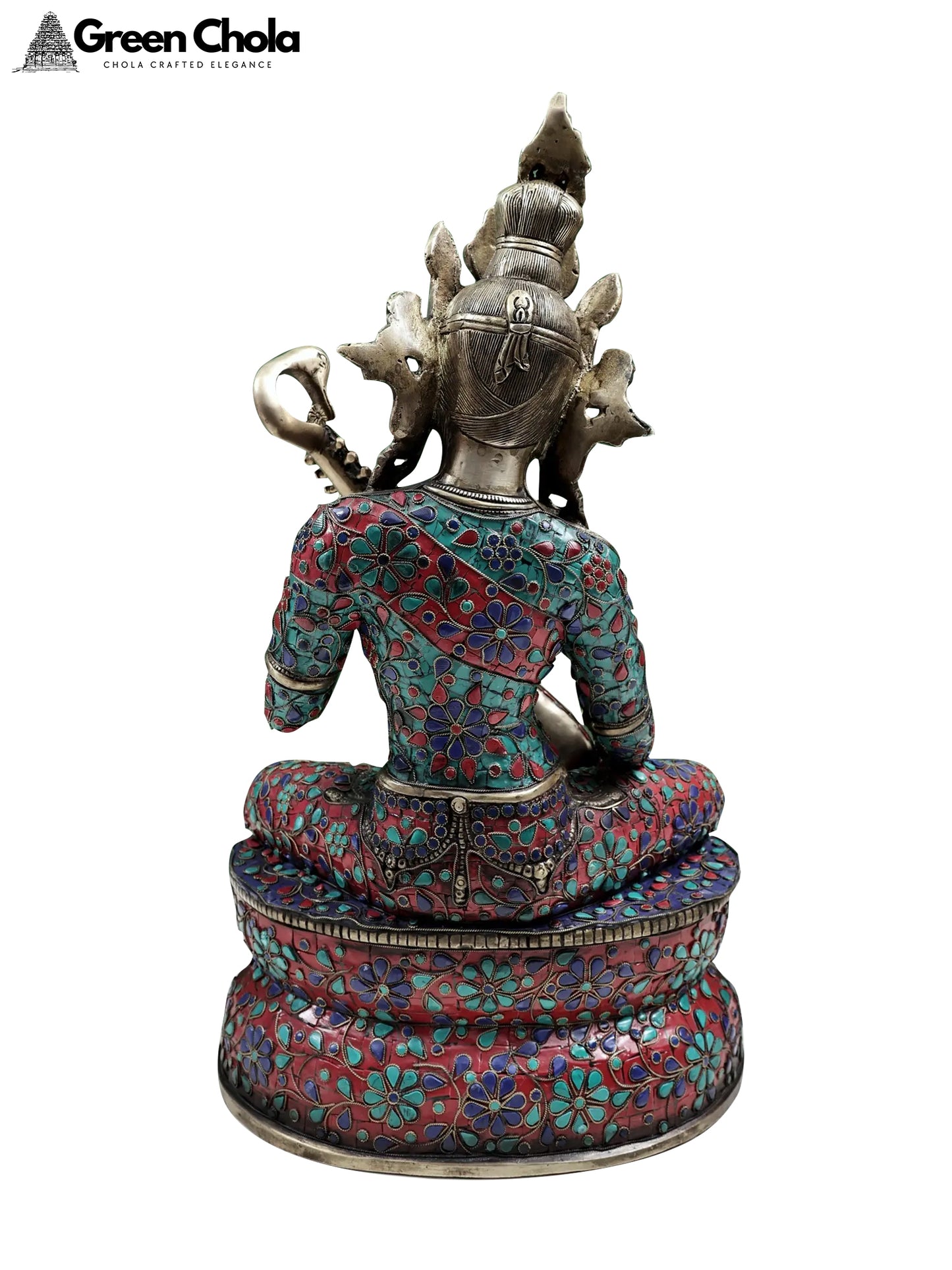 22-inch Nepalese form of Saraswati Brass Idol with Inlay Work