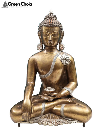 21-inch Bhumisparsha Buddha Brass Sculpture | Handcrafted Indian Idol