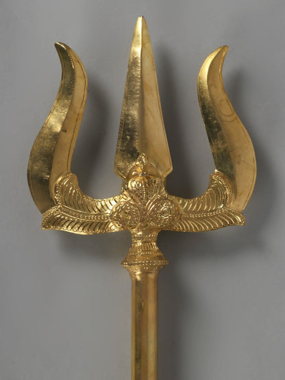 Large Size Trident With Snake Symbols | Handmade Brass Trishul For Gifting